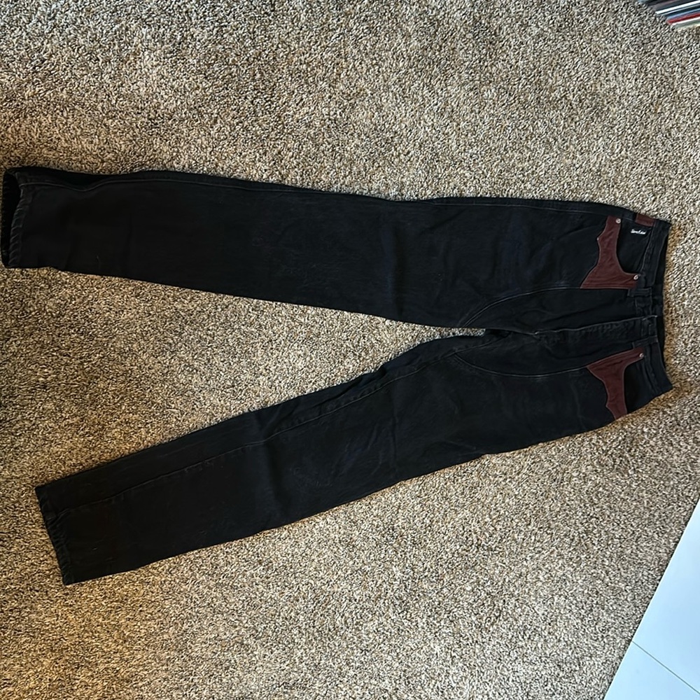 Black and maroon Wrangler jeans from 1990s, 11/12x36